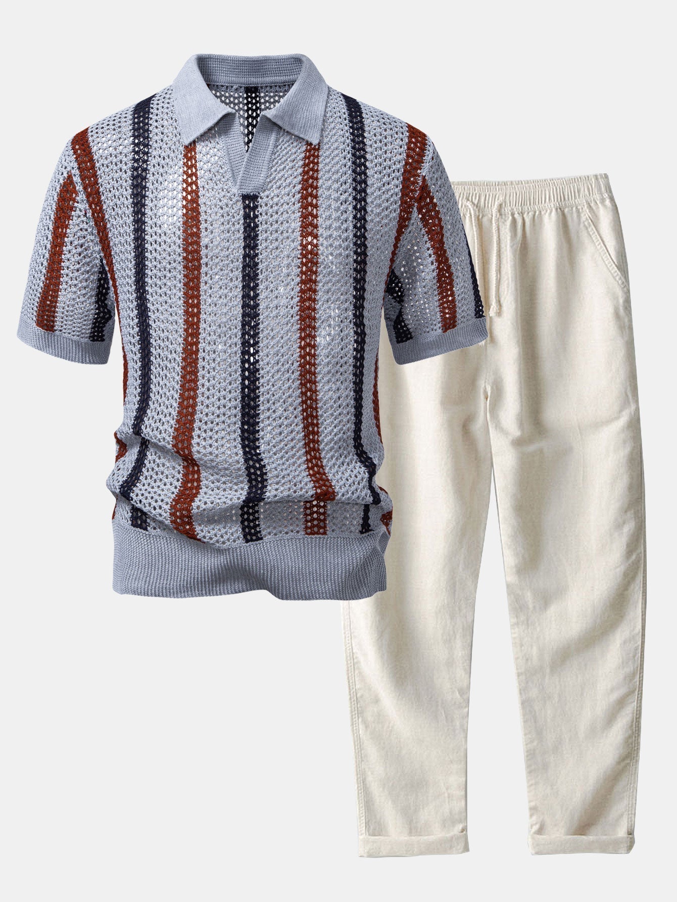 Sevanno | Crochet Polo & Straight Linen Trousers