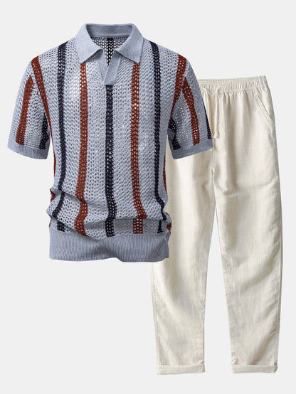 Sevanno | Crochet Polo & Straight Linen Trousers