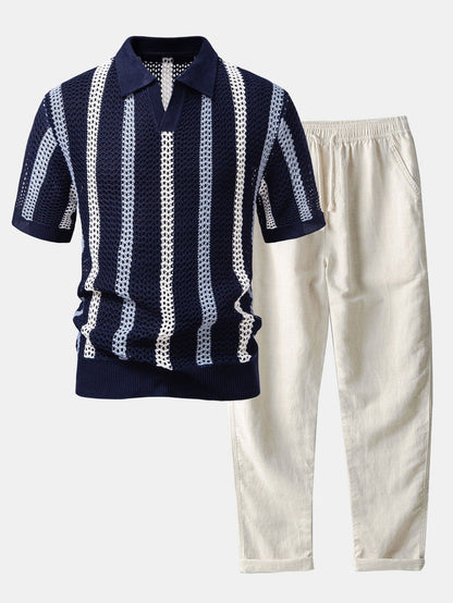 Sevanno | Crochet Polo & Straight Linen Trousers