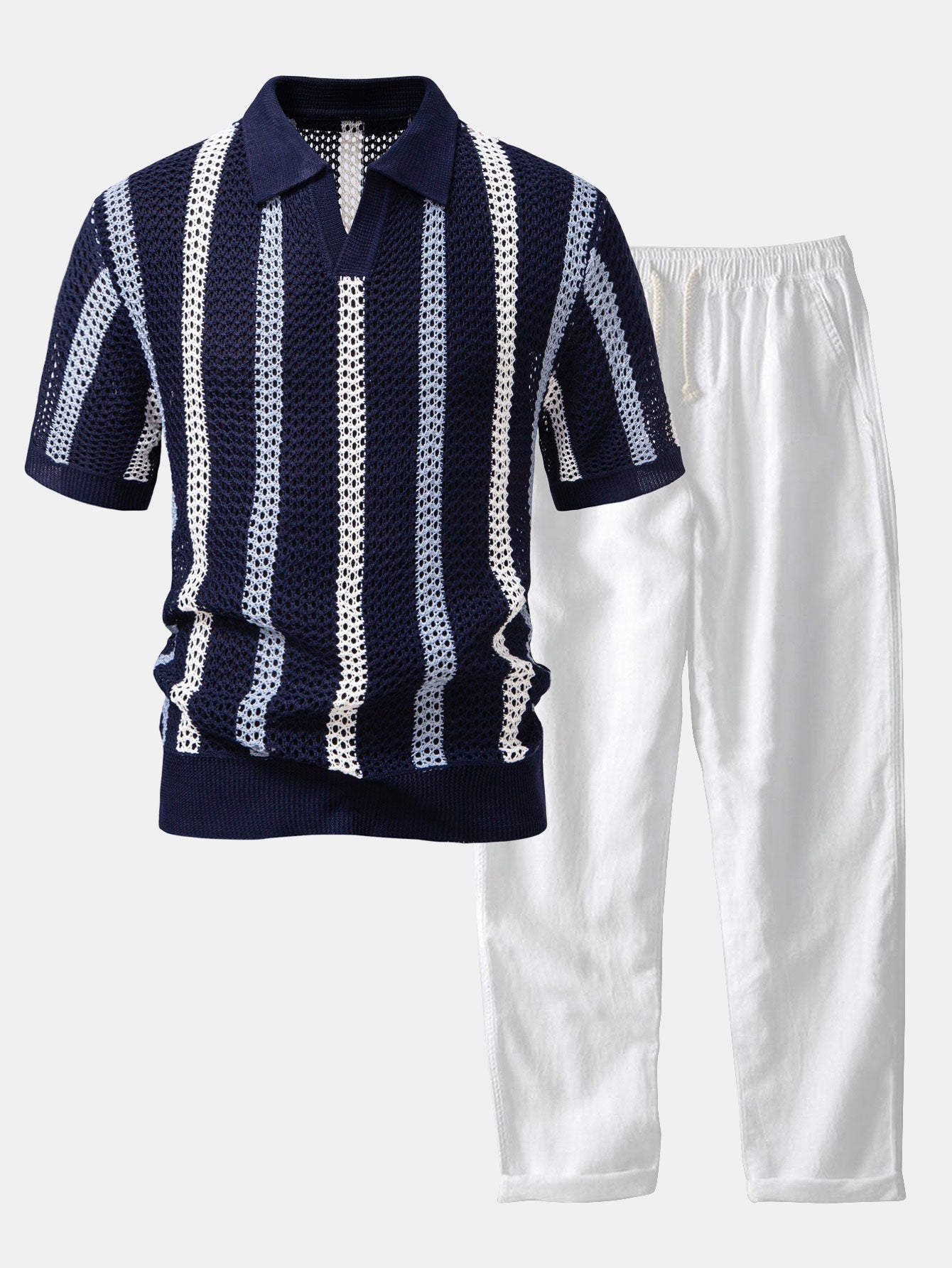 Sevanno | Crochet Polo & Straight Linen Trousers