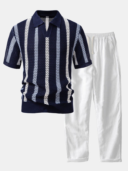 Sevanno | Crochet Polo & Straight Linen Trousers