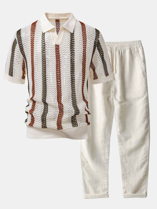Sevanno | Crochet Polo & Straight Linen Trousers
