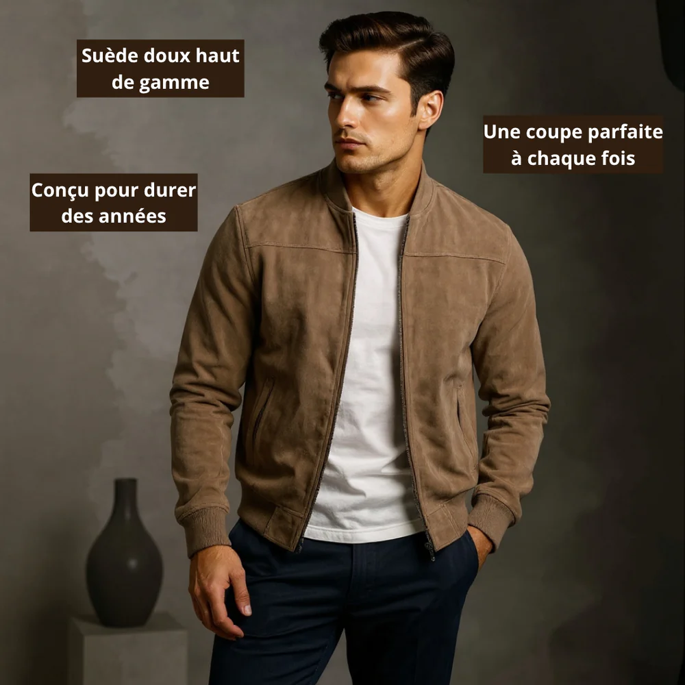 Sevanno | Men’s Suede Leather Bomber Jacket